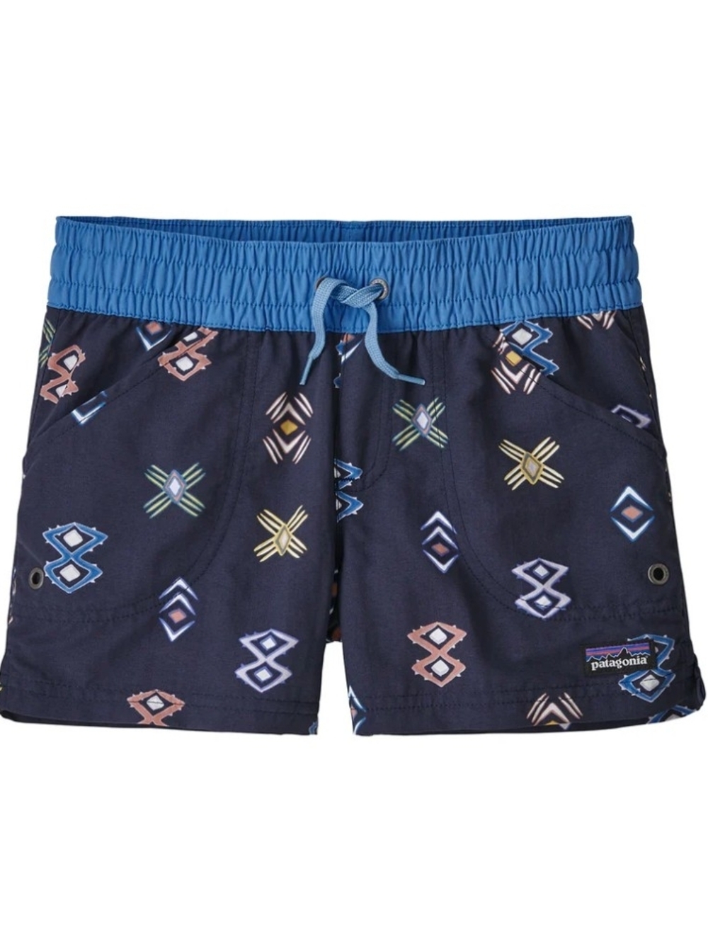 Patagonia Navy Geometric Girls Costa Rica Baggies Shorts Size M